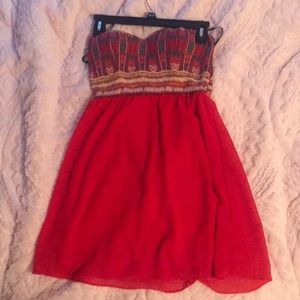 Strapless red and multicolored dress